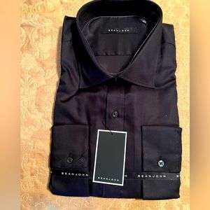 $74.50 Sean John Men's Size 18 35/36 Dress Shirt Black  Solid Button-Down Seamed